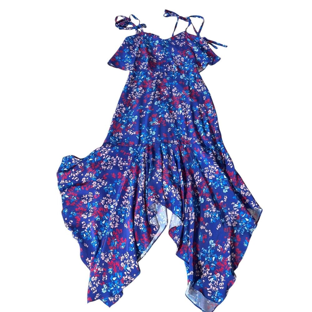 Parker Floral Handkerchief Silk Ruffle Midi Dress Womens‎ Size 0 Cottagecore